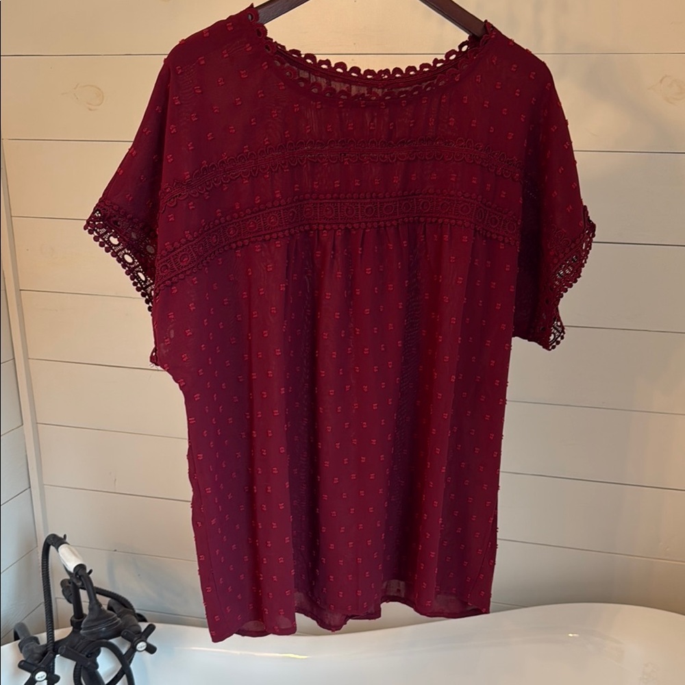 Elegant Burgundy Lace Trim Top